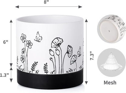 Nihow Ceramic Plant Pot,6 Inch Planter with Drainage Hole&Saucer for Indoor | White,Indoor & Outdoor, Cylinder Round Flower Pot, For Succulent/Herbs/Violets