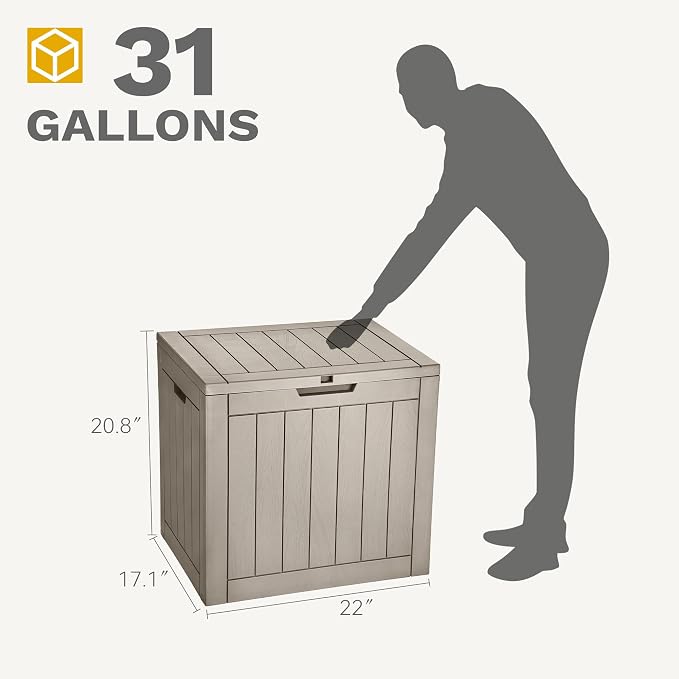 DWVO 30 Gallon Outdoor Storage Box, Weatherproof Lockable Resin Deck Box for Patio Furniture, Pool Accessories, Garden Tools, and Supplies - Brown