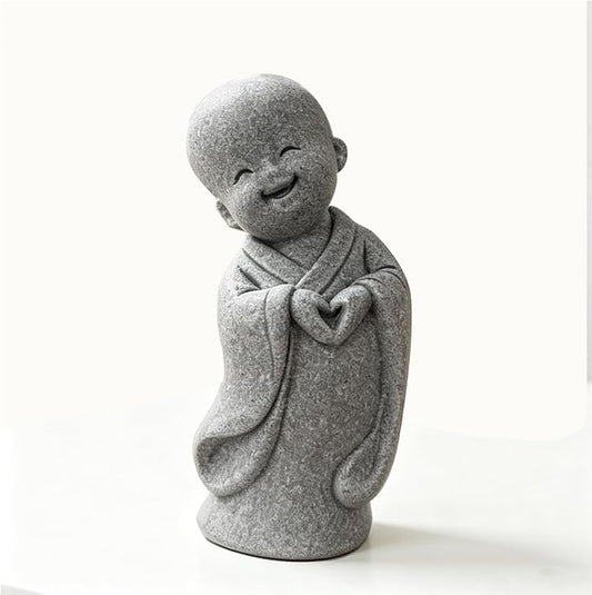 Happy Little Monk Statue, Smiling Buddha Figurine | Zen Garden Spiritual Decor, For Home Office Desk, Yoga Studio, Tea Room, Feng Shui Blessing Ornament