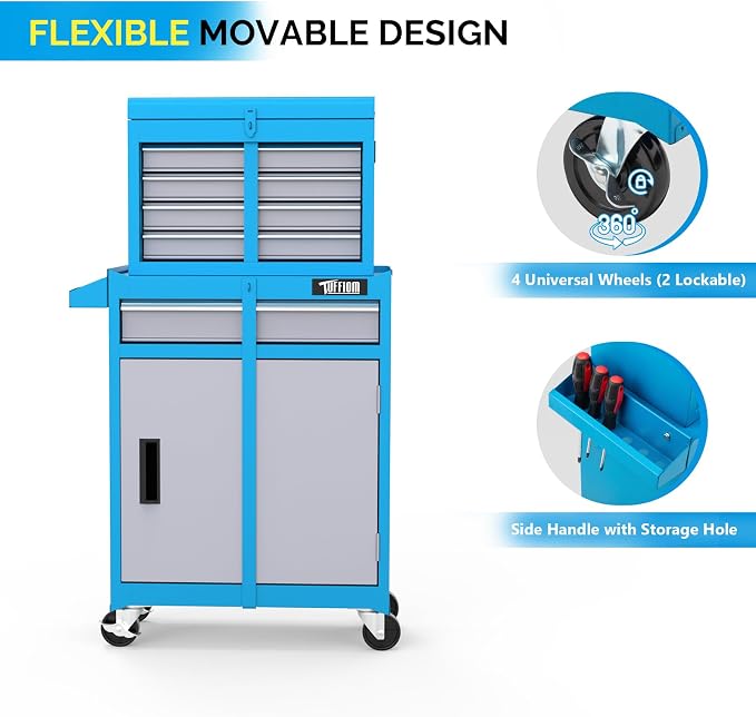 TUFFIOM 5-Drawer Rolling Tool Chest, Tool Storage Cabinet w/Drawers, Lockable Wheels, Detachable Top & Adjustable Shelf, Mechanic Tool Organizer Box for Garage, Workshop, Warehouse & Repair Shop