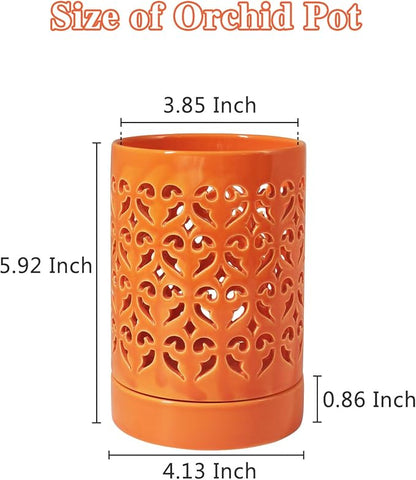 2 Pack Orchid Pots with Holes 4 Inch, Ceramic Orchid Pot for Repotting with Saucers,More Ventilation Hole Easy Breathing, Plant Pot for Repotting Orchids and Other Flowers