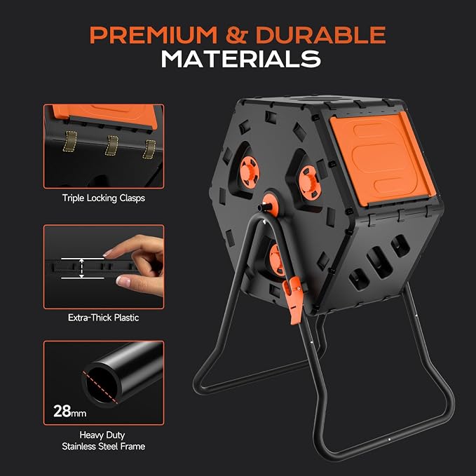 Compost Tumbler 22.5 Gallon/85L, Easy Assemble Compost Bin Outdoor, 360°Rotating Composter for Garden, Backyard, and Yard, Gifts for Seasoned Gardeners & Beginners-Orange