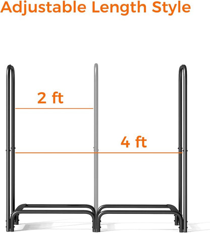 Firewood Rack，4ft Heavy Duty Fire Wood Storage Racks for Indoor Outdoor，Metal Log Holders for Firewood，Fireplace Wood Pile Storage Stacker Organizer, Black