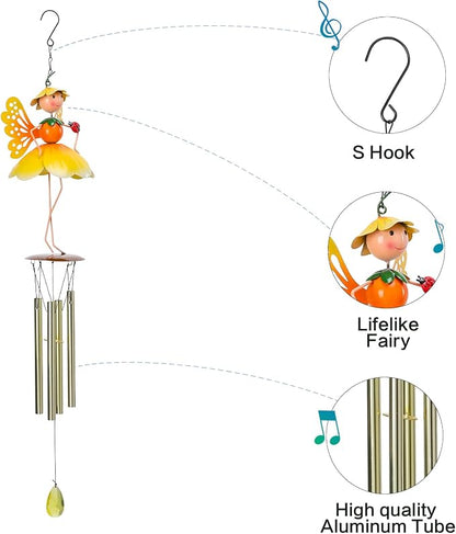 Taman Wind Chime for Outside - Flower Fairy Wind Chimes for Outside Aluminum Tubes Decorative Memorial Gift, for Home, Outdoor, Yard, Patio,Garden Decor