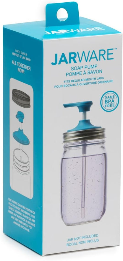 Jarware Soap Pump Lid for Regular Mouth Mason Jars, Blue