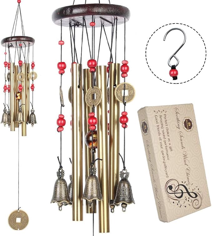 Chinese Traditional Retro 4 Tubes 5 Bells Bronze Yard Garden Outdoor Living Wind Chimes 60cm