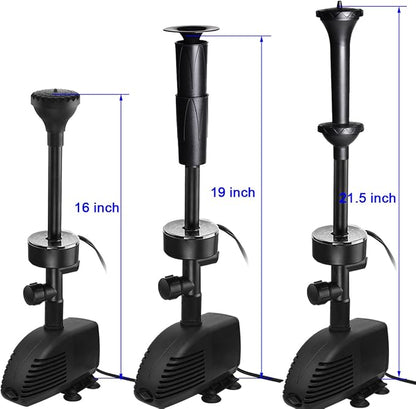 660GPH Submersible Pump Pond Fountain with Inside Filter and RGB Colorful LED Light, Multiple Water Fountain Spray Nozzles Kit for Garden PondIndoor and Outdoor Landscape