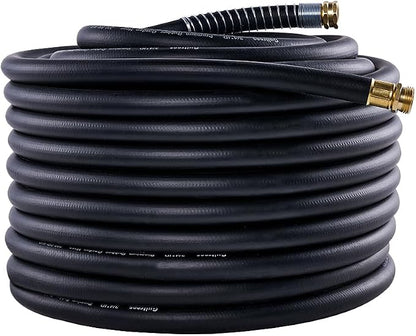 Guitrees Garden Hose 150FT x 3/4”, Heavy Duty Rubber Hose, Water Hose with Five Layered Braiding, Male Female Fittings, 1000PSI Burst, 300PSI Working (Black)