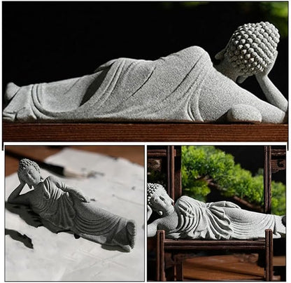 PRETYZOOM Little Reclining Buddha Ornament 3.54In Sandstone Mini Statue Indoor Zen Garden Meditation Decoration