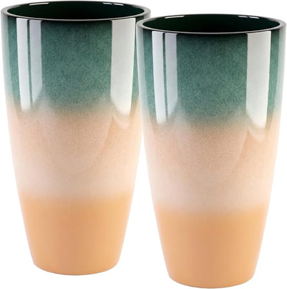 Sun-E Tall Planters for Outdoor Indoor Plants, 21-Inch Large Planter with Removable Insert Shelf, High Glossy Glazed Ceramic-Look Tri-Tone Gradient Tall Flower Pots for Entryway Corner Luxury Decor