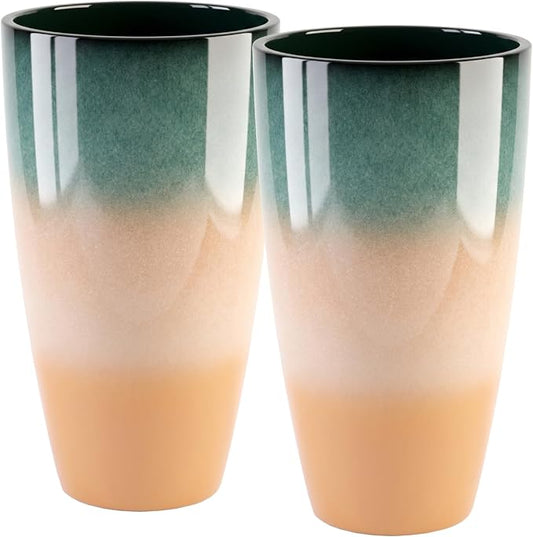 Sun-E Tall Planters for Outdoor Indoor Plants, 21-Inch Large Planter with Removable Insert Shelf, High Glossy Glazed Ceramic-Look Tri-Tone Gradient Tall Flower Pots for Entryway Corner Luxury Decor