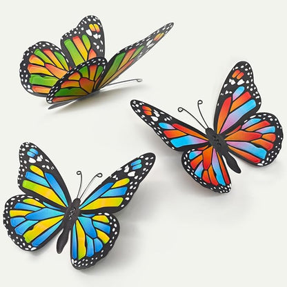 EOORAU Metal Butterfly Wall Decor - 3 Pack Lifelike Butterflies Wall Art Sculpture Hanging Decorations for Indoor or Outdoor, Yard Patio Fence Garden Decoration