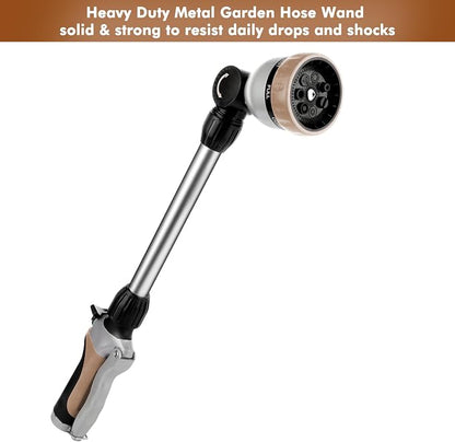 RESTMO Heavy Duty Metal Hose Wand, Watering Wand for Garden Hose | 180° Swivel Ratcheting Head, 16'' Hose Sprayer, 7 Spray Patterns, Flow Control, Ideal for Hanging Baskets & Shrubs, Gold