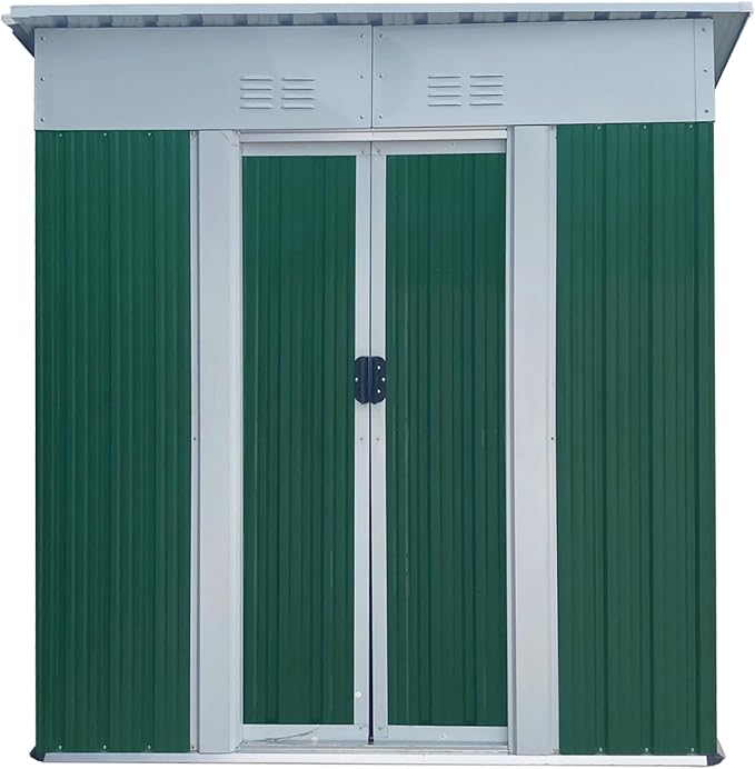 YOPTO 5X3 FT Outdoor Storage Sheds,Metal Small Mini Sheds with Pent Roof and Sliding Door, Garden Tool House W/Lockable Door & Vents,Waterproof Kit for Backyard Lawn Barbeque Bike,Green