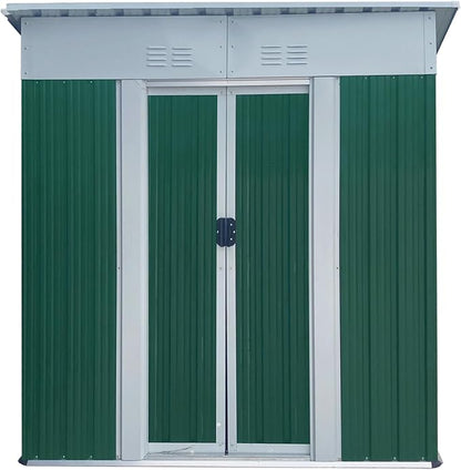YOPTO 5X3 FT Outdoor Storage Sheds,Metal Small Mini Sheds with Pent Roof and Sliding Door, Garden Tool House W/Lockable Door & Vents,Waterproof Kit for Backyard Lawn Barbeque Bike,Green