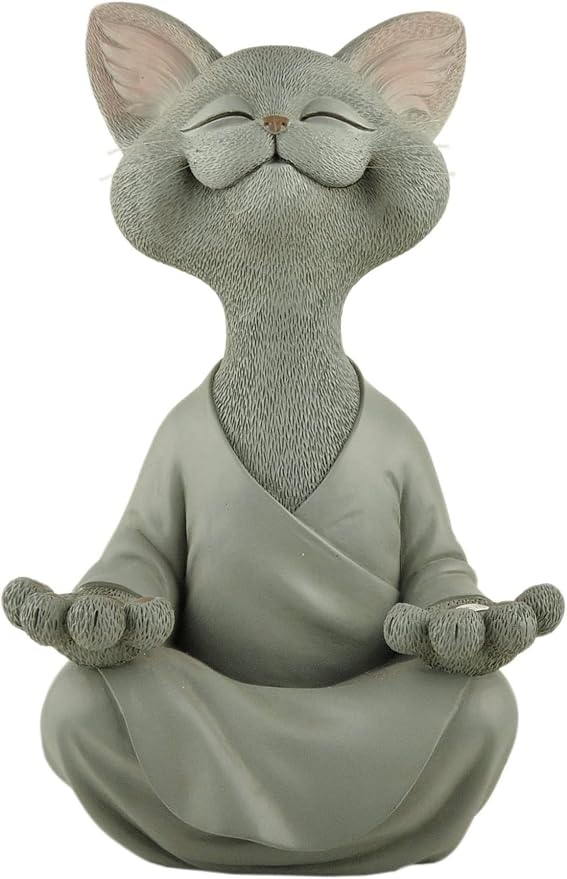 12" Whimsical Happy Cat Buddha Statue – Indoor Outdoor Zen Cat Decor