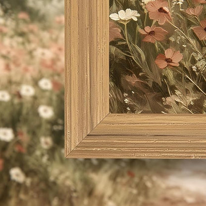 smvexyl Farmhouse Vintage Landscape Wall Art, Framed Canvas Print, Rustic Wildflower Meadow Country Path Painting for Living Room Bedroom Bathroom, 12x16 inch