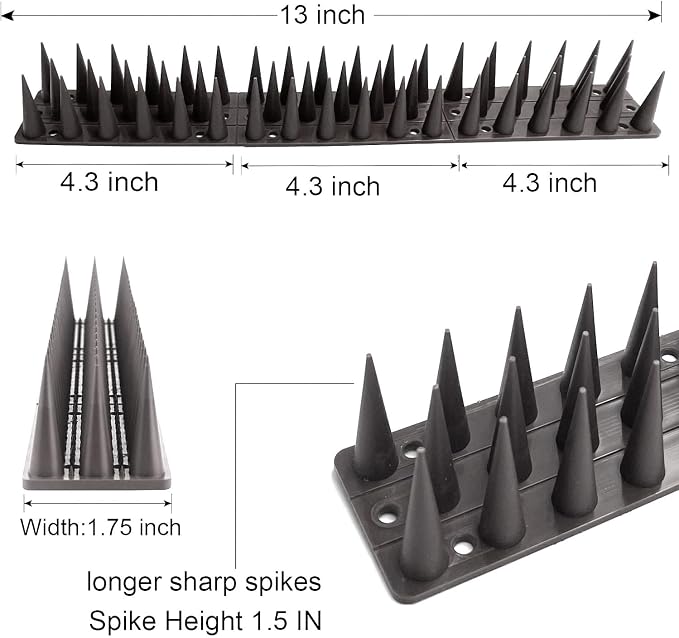 Bird Spikes, 20 Pack Bird Deterrent Spikes for Pigeon Squirrel Raccoon Crow Cats Bird Defender Spikes for Outside to Keep Birds from Walls, Railing and Roof (22 FT)