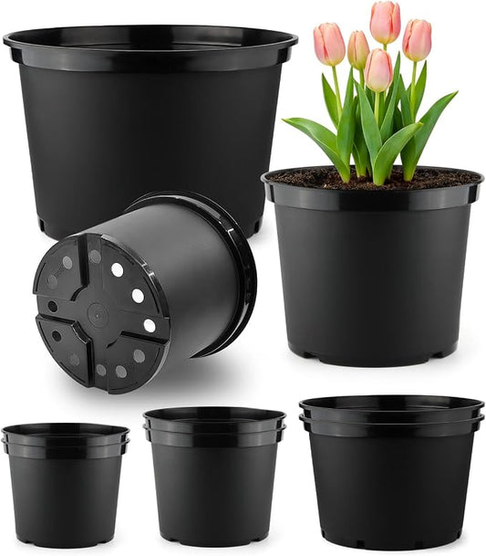 RooTrimmer 7 5 3 Gallon Nursery Pots 9 Pack Set, Plastic Planter with Drainage Holes – Round, Sturdy, Deep Design for Indoor/Outdoor Plants