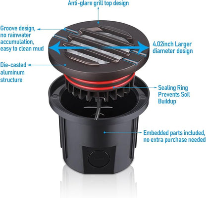 LEONLITE 6-Pack Dia. 4 Inch 5CCT Well Light Grated Top Oil Rubbed Bronze | 1800K/2700K/3500K/4000K/5000K, 12-24V AC/DC, CRI90, Landscape LED In Ground Outdoor, Low Voltage Garden Landscaping, Aluminum