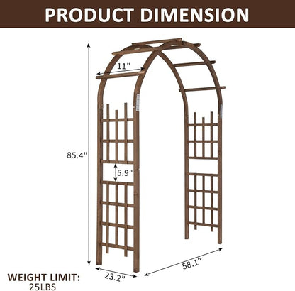 Outvita 7Ft Wooden Garden Arbor Arch, Wood Arbor Trellis, Pergola Archway for Wedding Ceremony Decoration Pergola Plant Climbing Rose Vines Lawn Courtyard Patio Reddish Brown