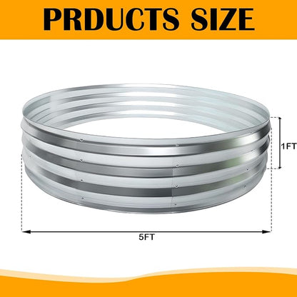 5FT Galvanized Raised Garden Bed,VivaGarden 60 Inch Durable Round Raised Bed Planters Outdoor, Metal Above Ground Flower Bed for Gardening