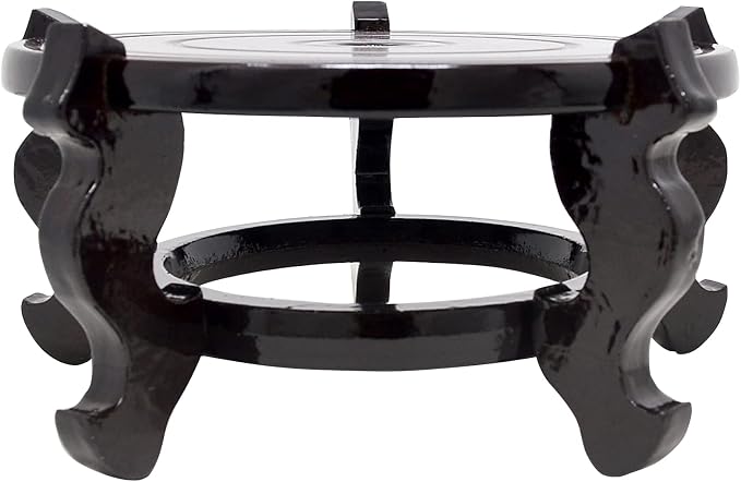 Feng Shui Chinese Wooden Fishbowl Planter Display Stand (10 Inch)