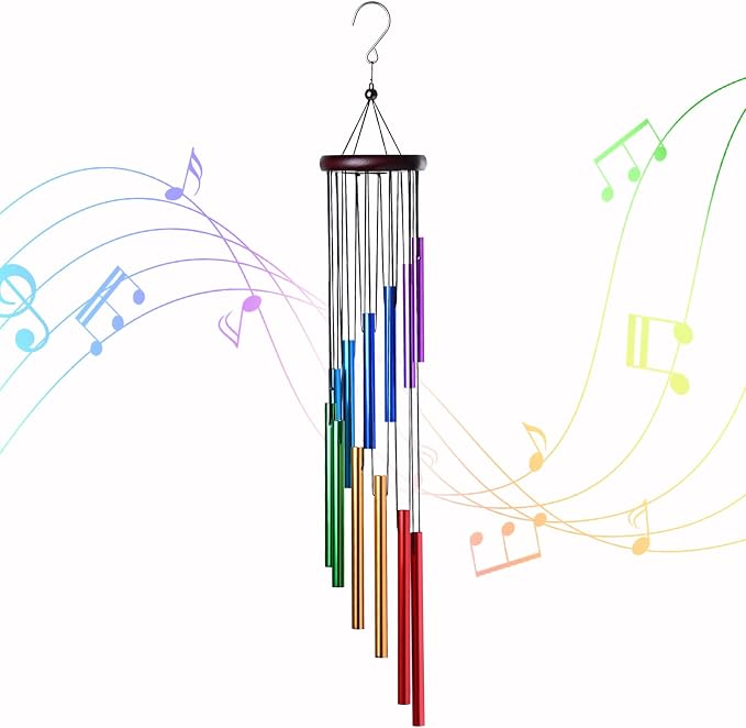HOMEXUP Outdoor Colorful Wind Chimes for Outside with 12 Aluminum Tubes for Garden Patio Balcony and Home Decor（Color）