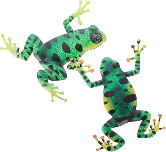 2 PCS Metal Frog Wall Decor, 3D Outdoor Wall Art Sculptures, Iron Animal Hanging Decoration for Garden Patio Fence Yard Living Room and Bedroom - 7.87 x 6.69 Inch