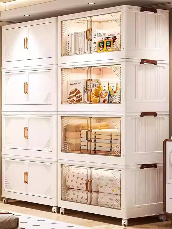 25" Wide 4-Tier Rolling Storage Bins with Lids,383QT Collapsible Stackable Storage Cabinet with Wheels,Foldable Closet Organizers,Plastic Storage Drawers for Home, Bathroom, RV Essentials