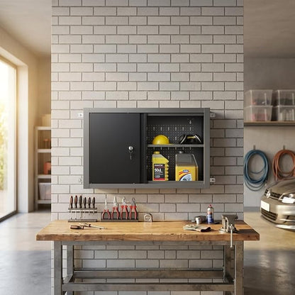 JZD Steel Wall Cabinet, Industrial-Grade Workshop Storage Solutions with Two Removable Shelves, for Garage Home Kitchen Utility Room Mechanics