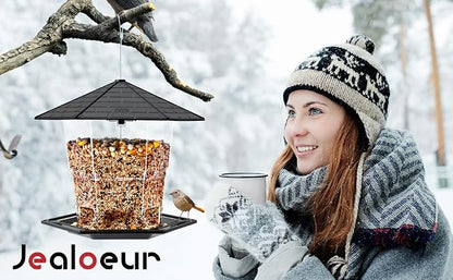 Jealoeur Bird Feeders for Outdoors Hanging Bird Feeder Wild Birds Seed, Black