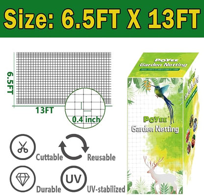 POYEE Bird Netting, 6.5x13FT Heavy Duty Garden Netting | for Fruit Trees Plants Strawberry Blueberry Bush Protection Anti Birds, Deers, Squirrels and Other Animals