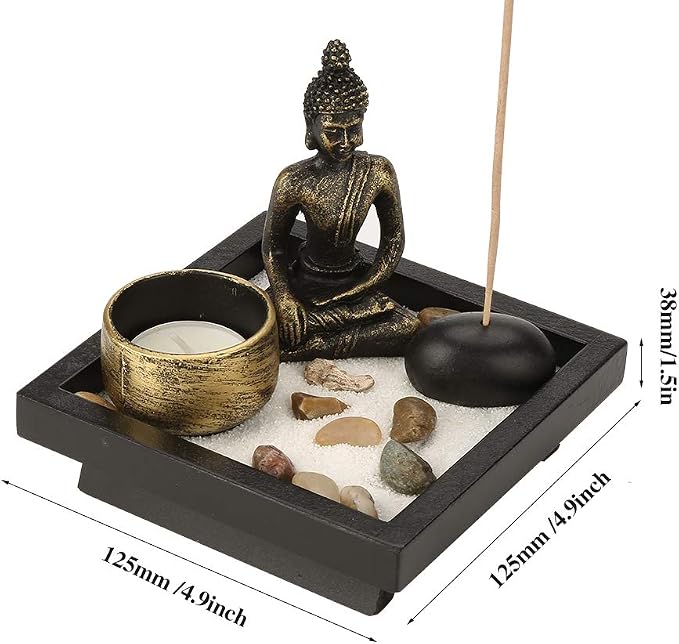 Zen Garden Set Buddha Statue Incense Burner Stick Candle Holder Ornament | Incense Holder for Yoga Meditaion Home Table Decor Gift