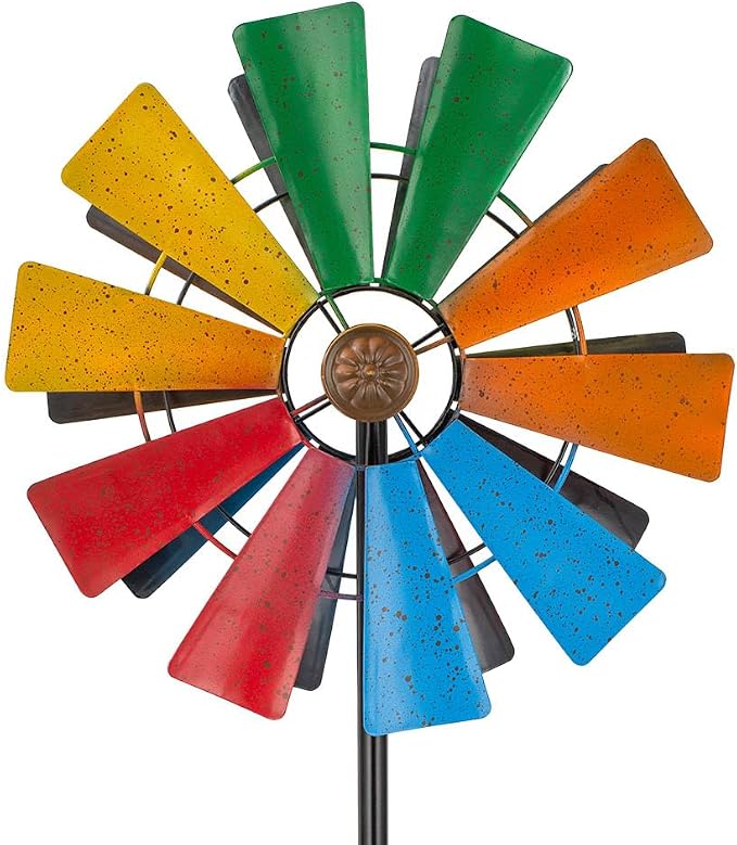 Stargarden Wind Spinners Outdoor, Colorful Kinetic Pinwheels | 13.4 "Metal Garden Spinners Double Windmill for Yard, Lawn, Patio
