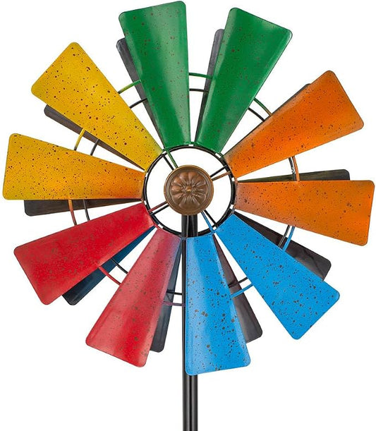 Stargarden Wind Spinners Outdoor, Colorful Kinetic Pinwheels | 13.4 "Metal Garden Spinners Double Windmill for Yard, Lawn, Patio