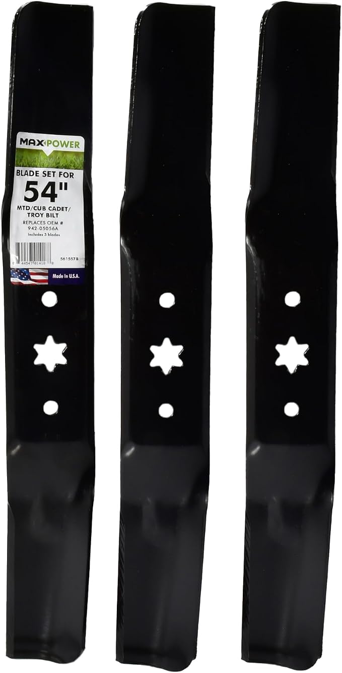 Maxpower 561557B USA MADE 3 Blade Set | For 54" Cut MTD, Cub Cadet, Troy-Bilt and Craftsman, Replaces 742-05056, 942-05056, 742-05056A, 942-05056A, CMXGZAM110143