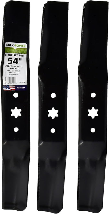 Maxpower 561557B USA MADE 3 Blade Set | For 54" Cut MTD, Cub Cadet, Troy-Bilt and Craftsman, Replaces 742-05056, 942-05056, 742-05056A, 942-05056A, CMXGZAM110143