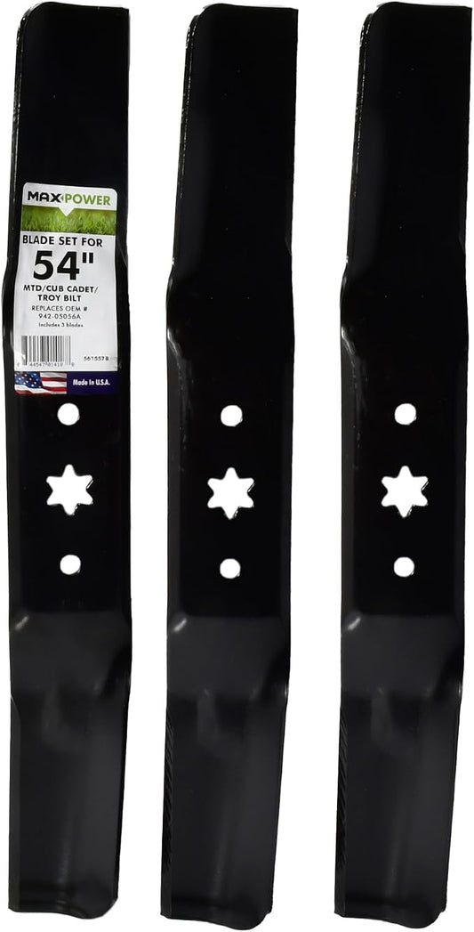 Maxpower 561557B USA MADE 3 Blade Set | For 54" Cut MTD, Cub Cadet, Troy-Bilt and Craftsman, Replaces 742-05056, 942-05056, 742-05056A, 942-05056A, CMXGZAM110143