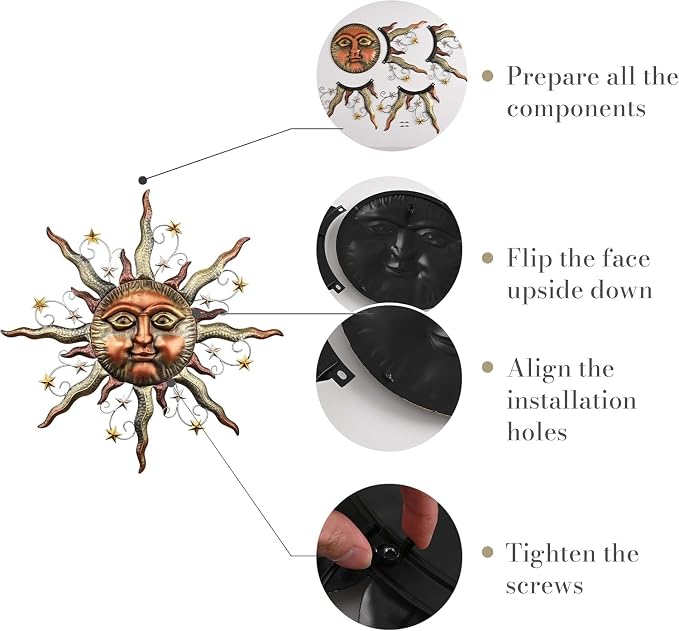 TERESA'S COLLECTIONS Sun Metal Wall Art for Outdoor Decor,21" Bronze Sun Face 3D Wall Decor for Garden Decor,Rustic Retro Hanging Sculpture for Outside Living Room Home Patio Farmhouse Gifts for Mom