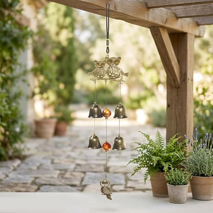 Owl Wind Chimes, 17.7 Inch Metal Garden Chimes with 4 Bells and 3 Owls, Indoor Outdoor Decorative Wind Catcher, Vintage Style (Owl)