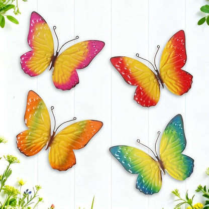dreamskip Metal Butterfly Wall Decor Art, 4 Pack Colorful Metal Butterflies, Hand Painted for Garden, Yard, Fence, Patio, Living Room, Bedroom Decoration