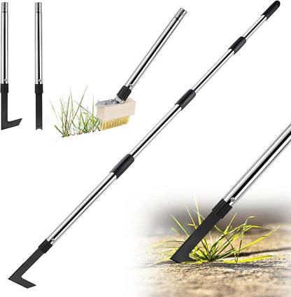Crack Weeder Tool Set, Weed Scraper Tool Moss Brush Scraper Set Combo, 60" Crevice Weeding Tool for Sidewalk Cracks, 3 Different Weed Remover Tool Heads for Driveways, Patios, Pavers, Garden Cracks