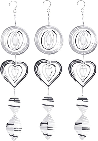 3 Sets Bird Frighten Devices for Outside, 3D Reflective Stainless Steel Wind Spinners Discs Bird Reflectors to Keep Woodpeckers, Pigeons Away from Window House Patio Yard Orchards