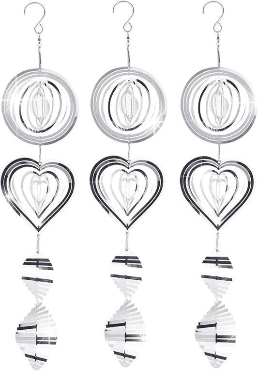 3 Sets Bird Frighten Devices for Outside, 3D Reflective Stainless Steel Wind Spinners Discs Bird Reflectors to Keep Woodpeckers, Pigeons Away from Window House Patio Yard Orchards