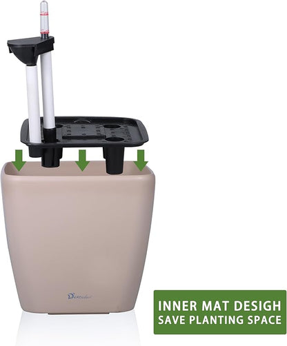 Dexceder 13x12 Self Watering Planter with Wheels (Taupe Matte) | Inner Mat Design, Thickened Large Floor Standing Flower Plant Pot with Water Level Indicator Indoor Outdoor