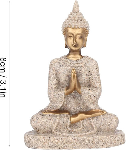 Small Buddha Statue - Figurines Decor Sandstone Sitting Meditation | Outdoor Statues for Garden Buddhist Decoration Ornament Sculpture Handmade Figurine Miniatures Home Seated Zen (Gold)