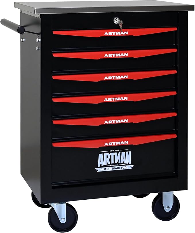 KEIKI 6 Drawers Tool Cart on Wheels,Multifunctional Rolling Tool Chest Tool Storage,Drawers Rolling Tool Trolley Organizer Tool Case for Garage, Warehouse, Workshop, Repair Shop (Black)