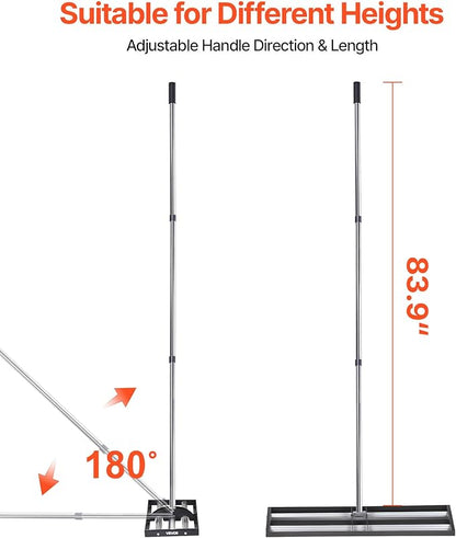 VEVOR Updated Lawn Leveling Rake with Roller, 48'' x 10" Stainless Steel Lawn Leveler with 83.9'' Adjustable Handle, Heavy Duty Yard Leveling Rake, Effort Saving Lawn Leveling Tool for Yard Golf Court