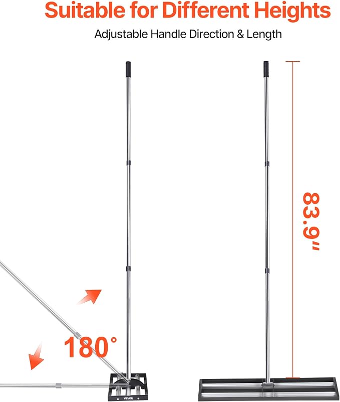 VEVOR Updated Lawn Leveling Rake with Roller, 30" x 10" Stainless Steel Lawn Leveler with 83.9" Adjustable Handle, Heavy Duty Yard Leveling Rake, Effort Saving Lawn Leveling Tool for Yard Golf Court